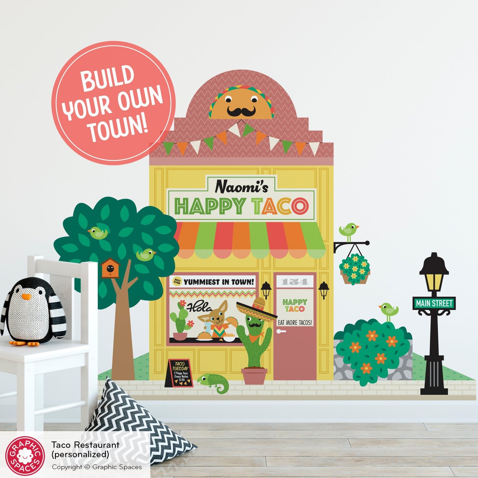 Kids Wall Decal - Happy Town Taco Shop (Personalized) - Graphic Spaces