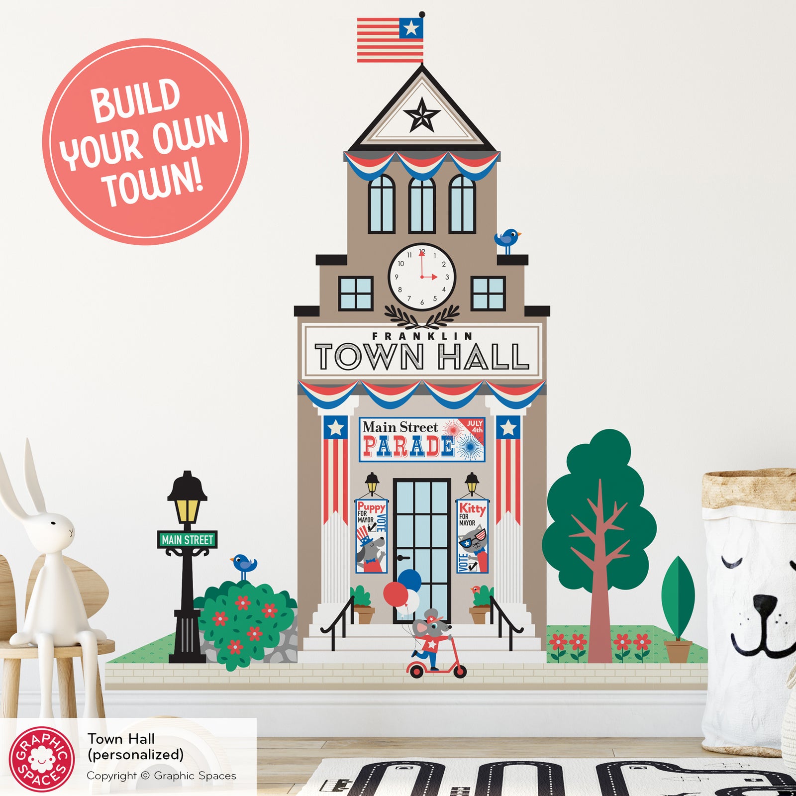 Kids Wall Decal - Happy Town Hall (Personalized) - Graphic Spaces