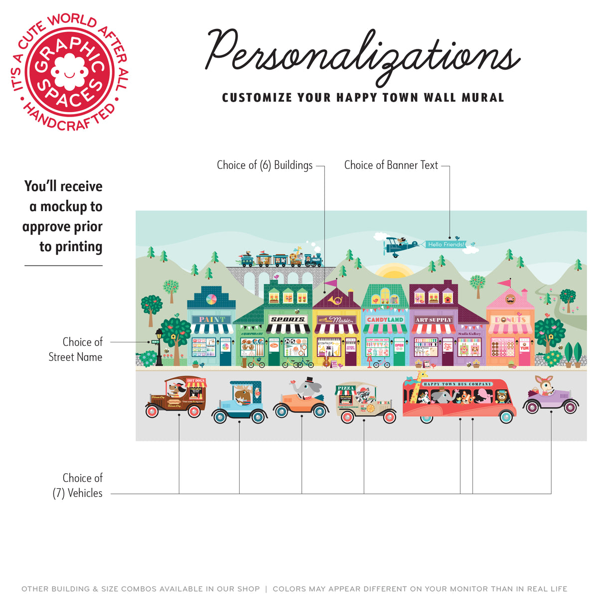 Wall Mural - Happy Town Village (Personalized, 6 Buildings) 