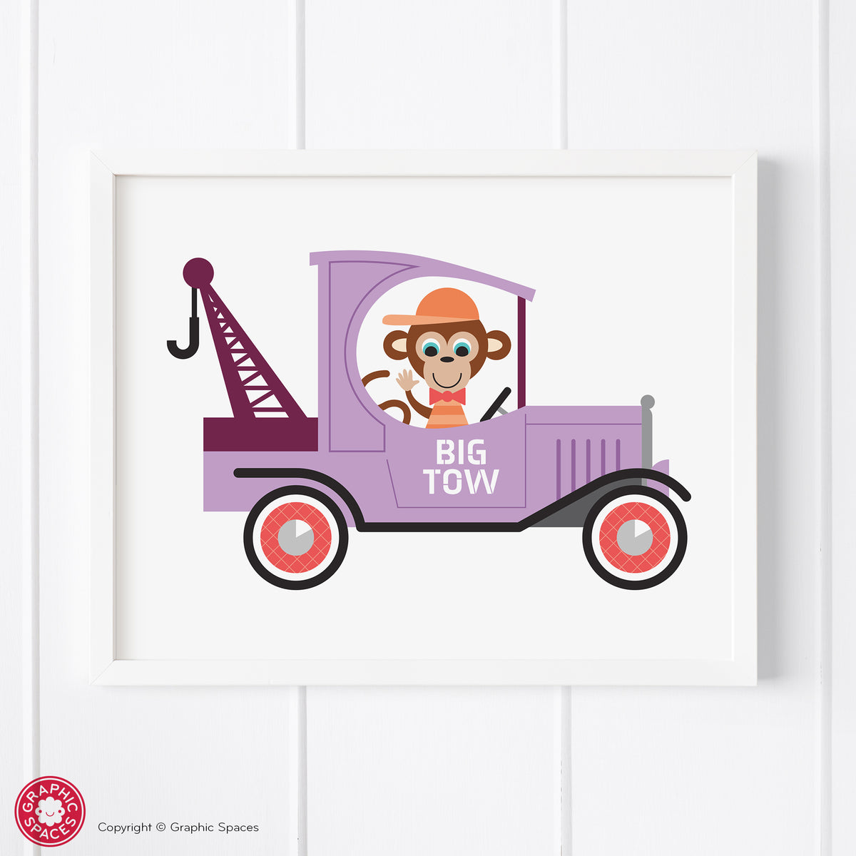 Truck nursery art print, monkey.