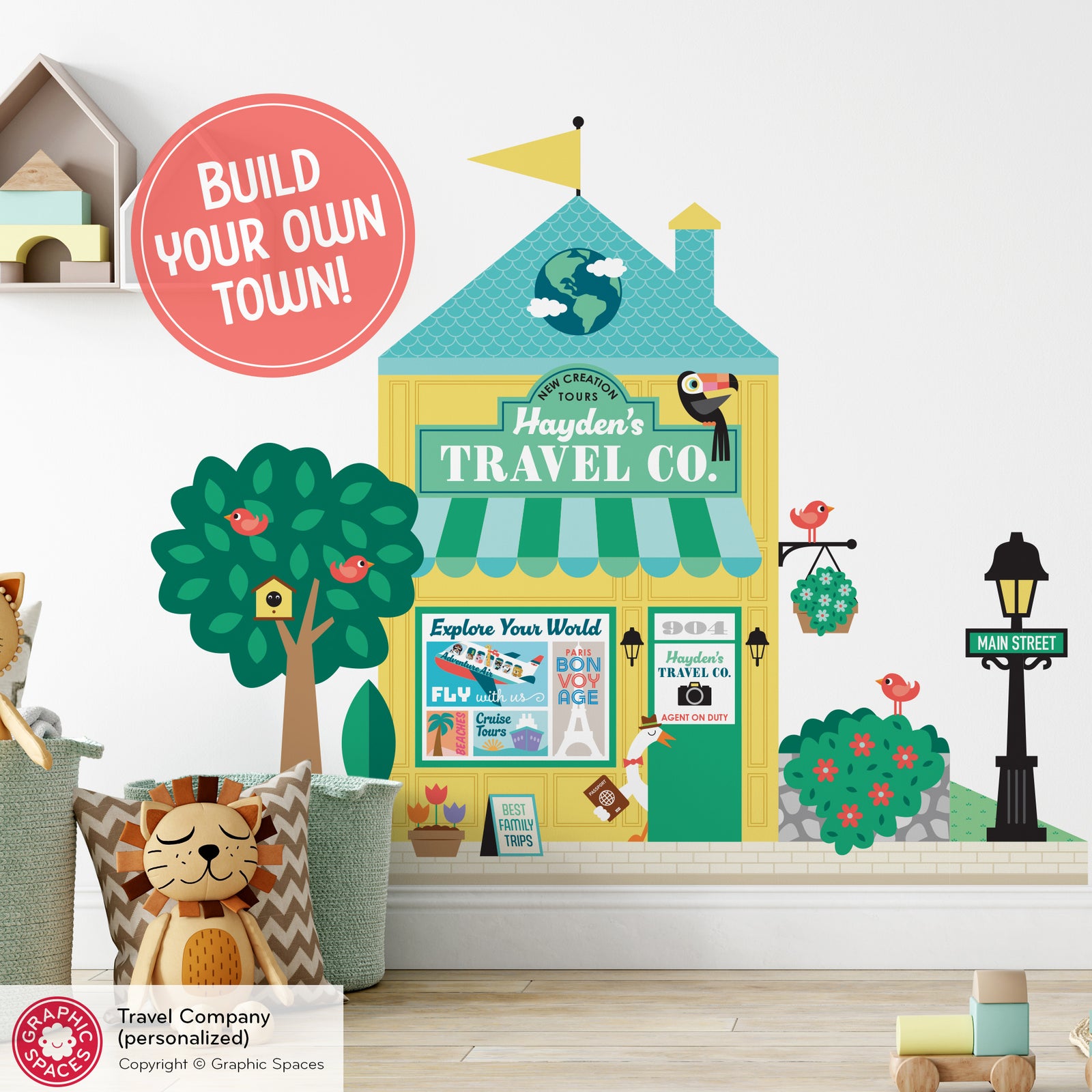 Kids Wall Decal - Happy Town Travel Company (Personalized) - Graphic Spaces