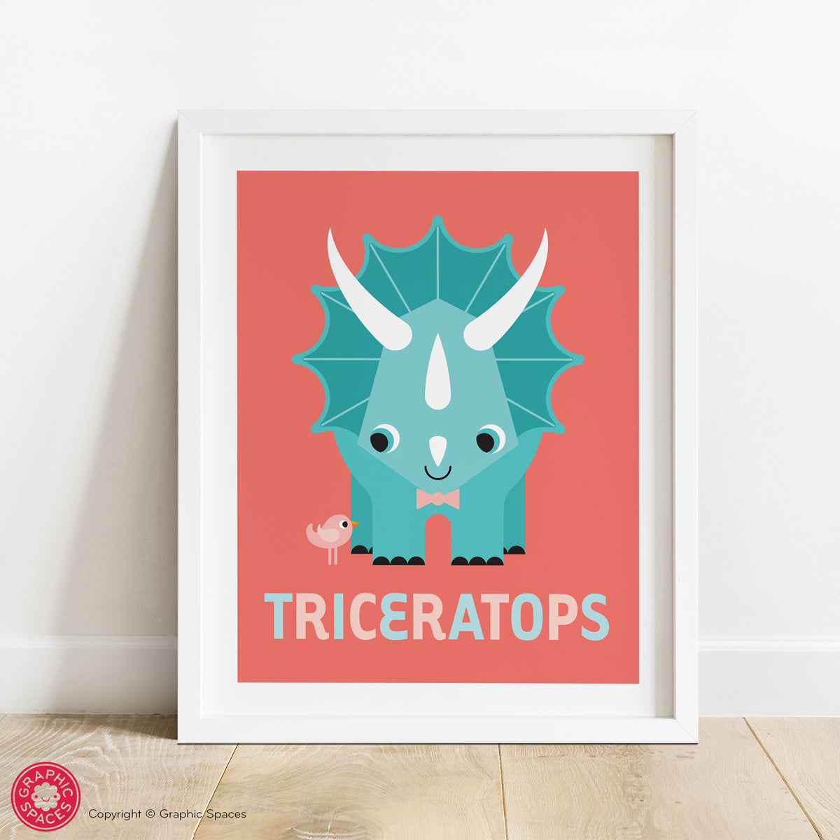 Triceratops nursery art print.