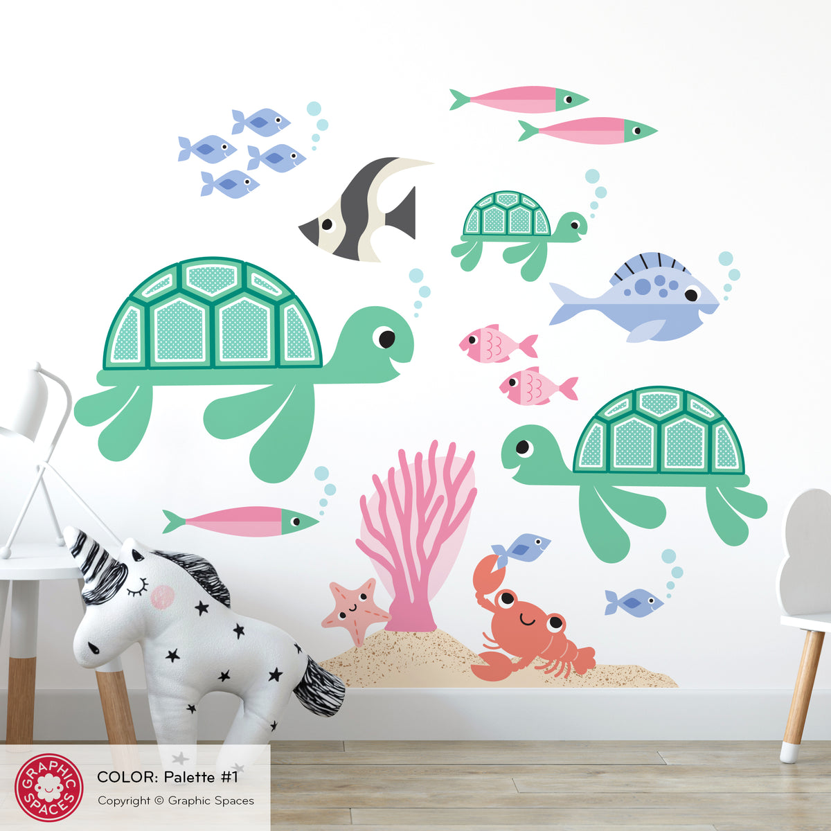 Sea Turtle &amp; Ocean Friends Peel-and-Stick Wall Decals