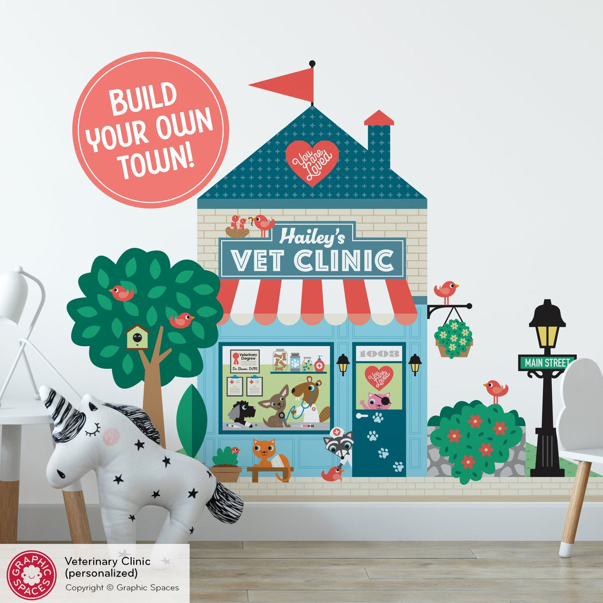 Kids Wall Decal - Happy Town Veterinary Clinic (Personalized) - Graphic Spaces