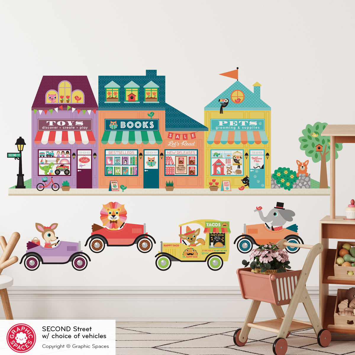 Happy Town Fabric Wall Decals - Second Street (Toy Shop, Book Shop, Pet Shop)