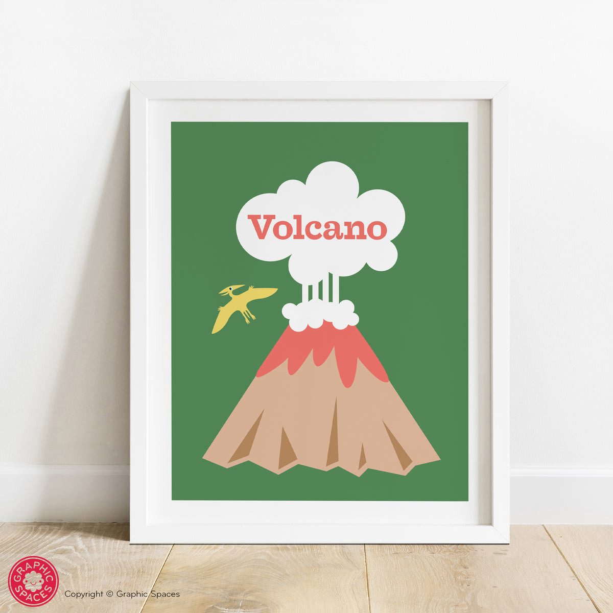 Volcano nursery art print.