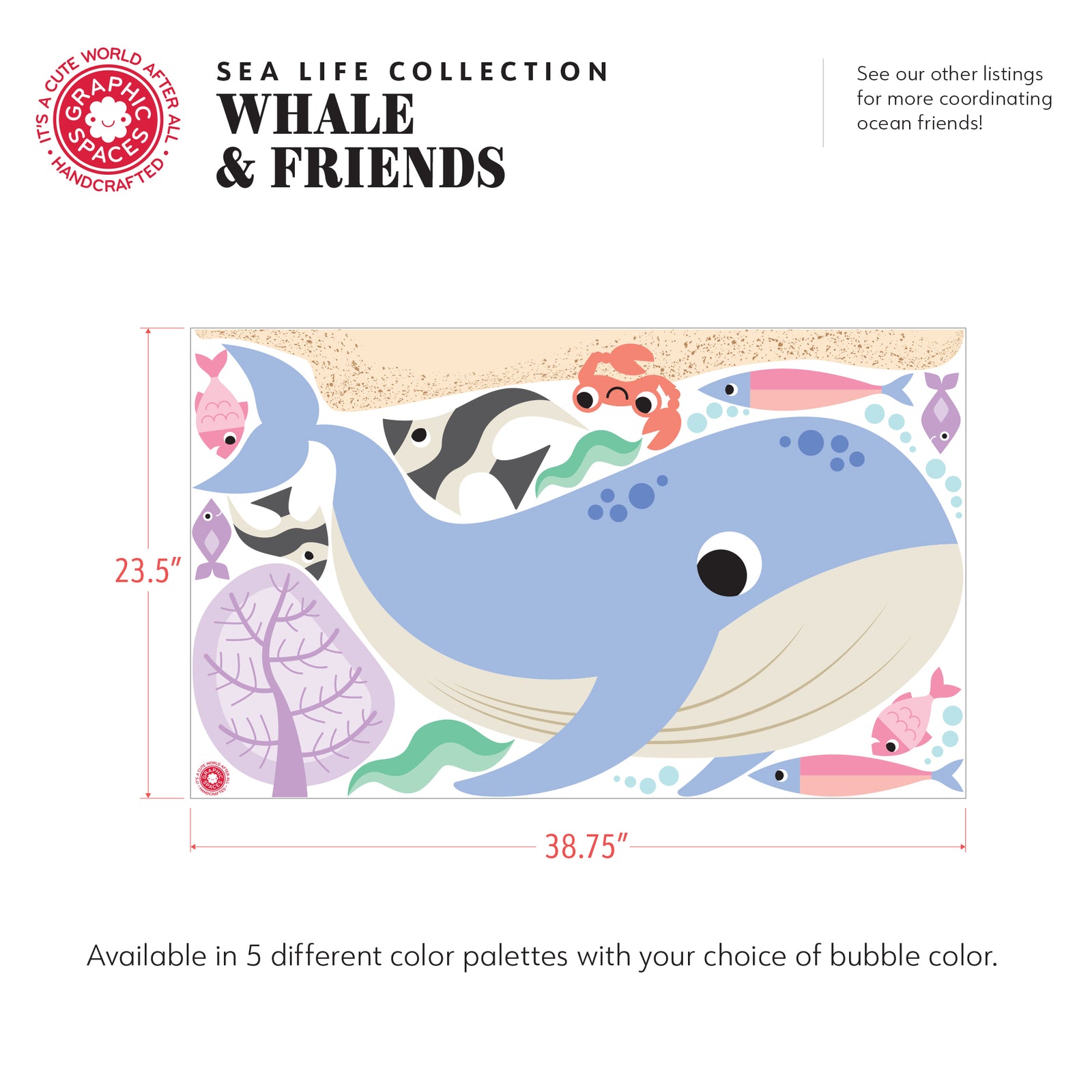 Wall Decal - Whale & Ocean Friends (Jewel Palette #5) - Graphic Spaces