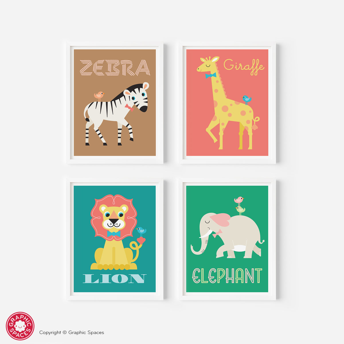 Safari Animal Nursery Art Prints - Set of 4