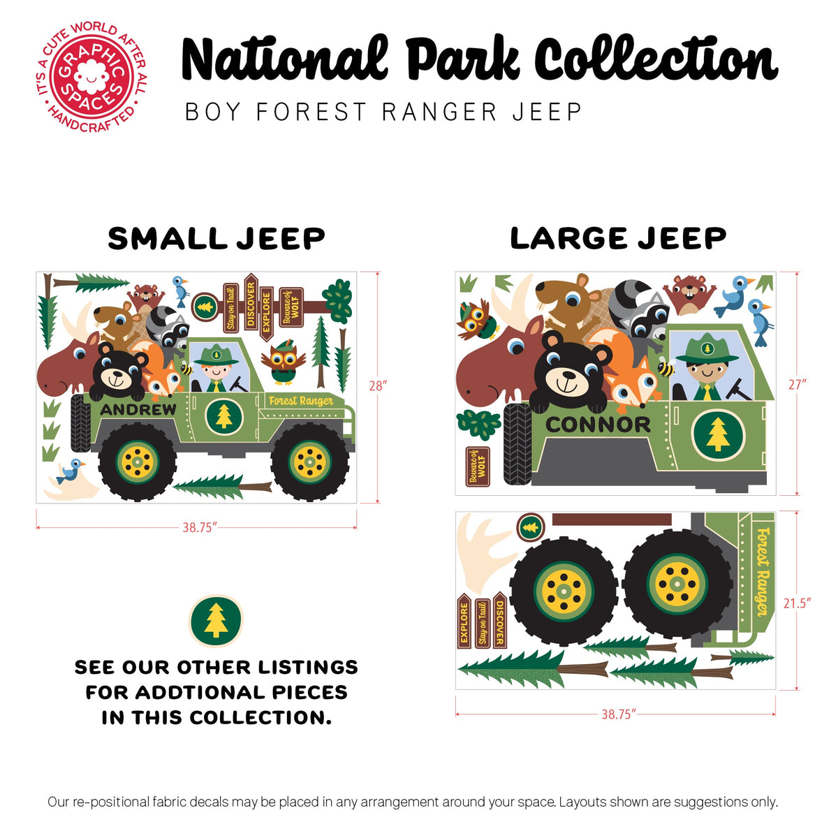 Wall Decal - Jeep Forest Ranger (Personalized, Boy) - Small Jeep - Graphic Spaces