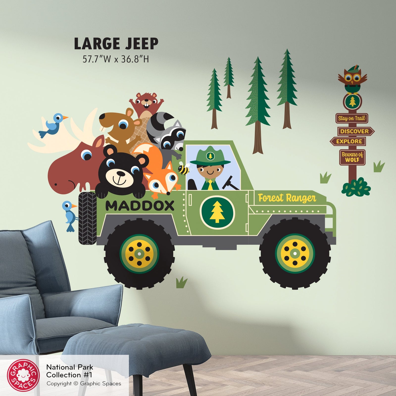 Wall Decal - Jeep Forest Ranger (Personalized, Boy) - Large Jeep - Graphic Spaces