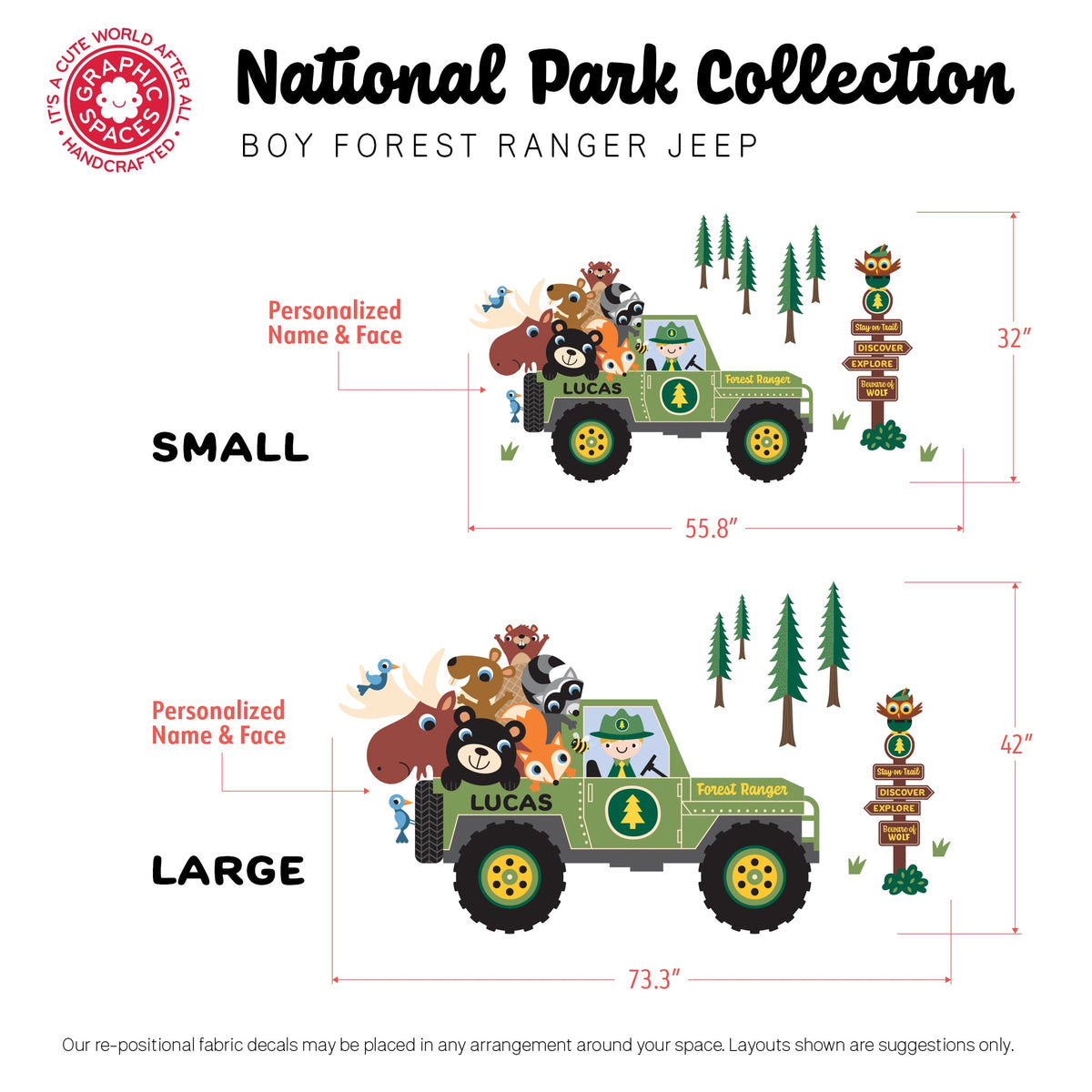 Wall Decal - Jeep Forest Ranger (Personalized, Boy) - Small Jeep - Graphic Spaces