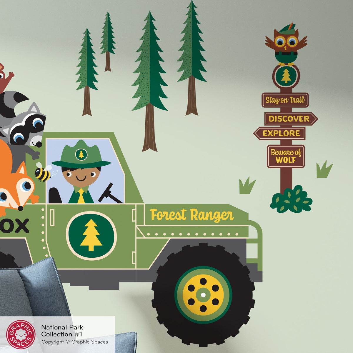 Wall Decal - Jeep Forest Ranger (Personalized, Boy) - Large Jeep - Graphic Spaces