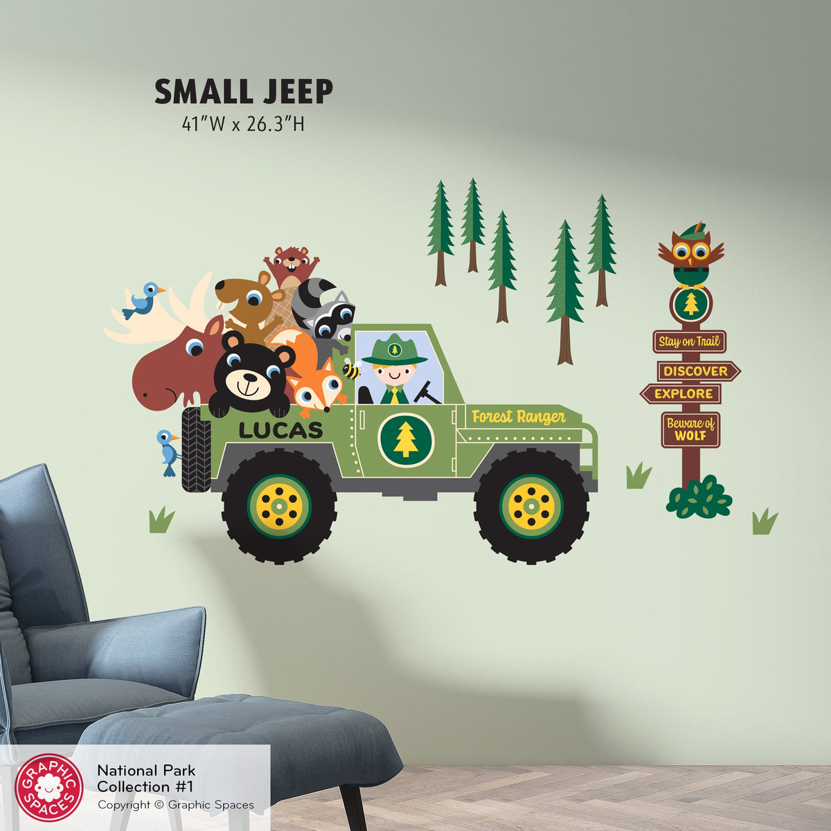Wall Decal - Jeep Forest Ranger (Personalized, Boy) - Small Jeep - Graphic Spaces