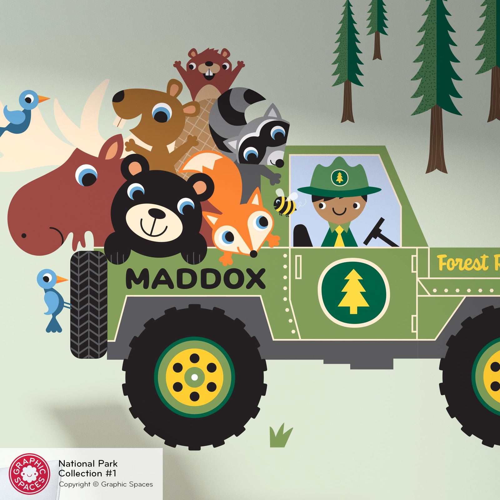 Wall Decal - Jeep Forest Ranger (Personalized, Boy) - Large Jeep - Graphic Spaces