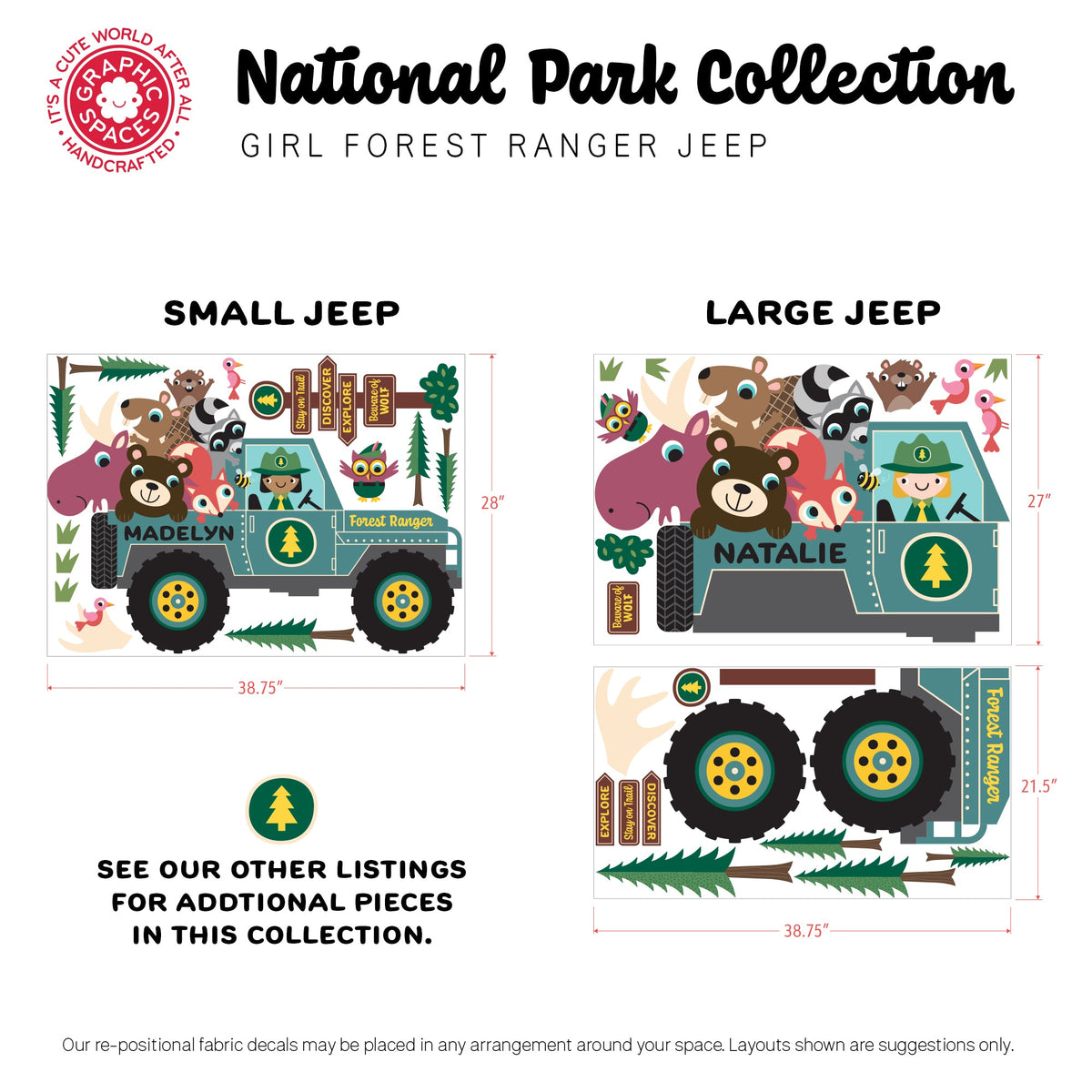 Wall Decal - Jeep Forest Ranger (Personalized, Girl) - Small Jeep - Graphic Spaces