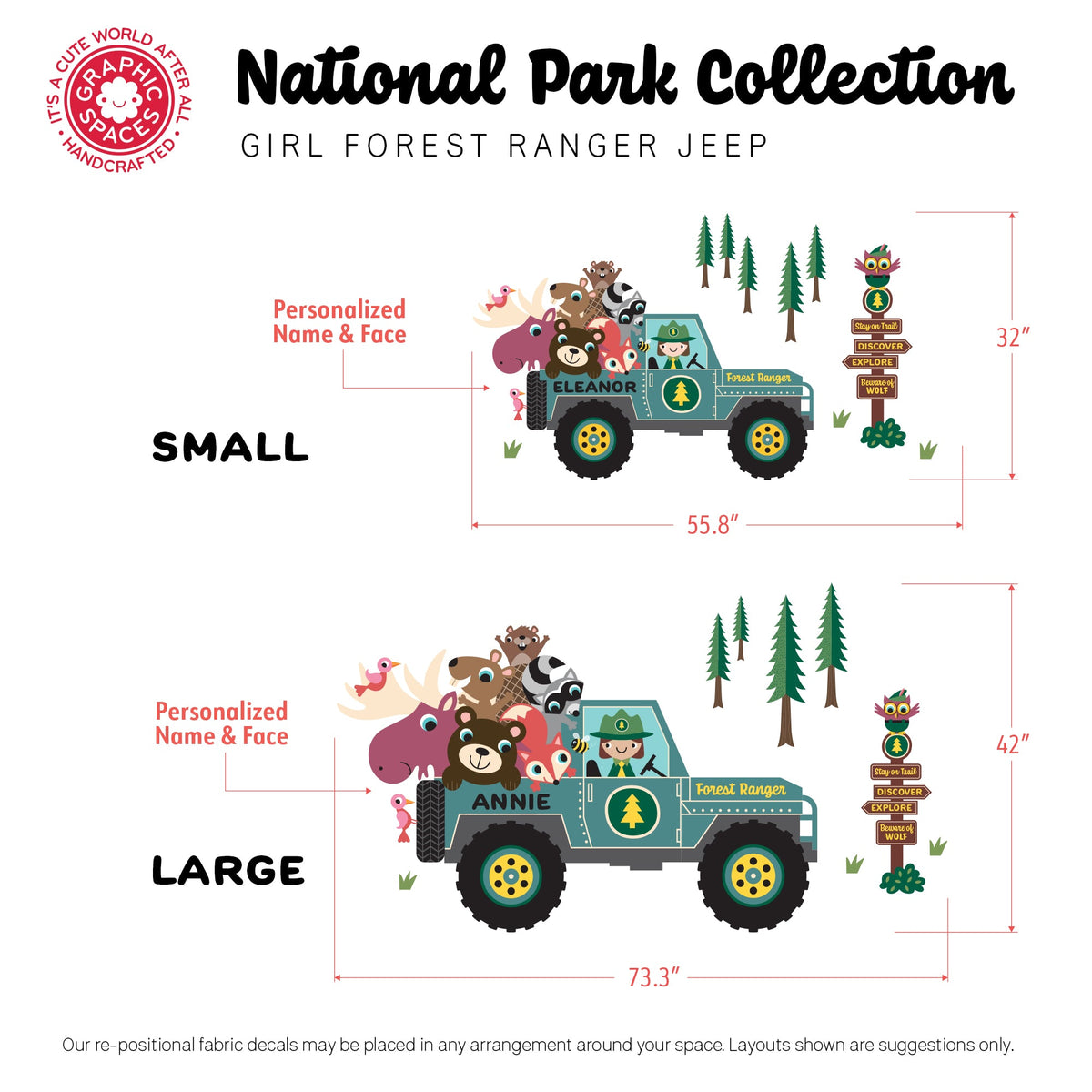 Wall Decal - Jeep Forest Ranger (Personalized, Girl) - Small Jeep - Graphic Spaces