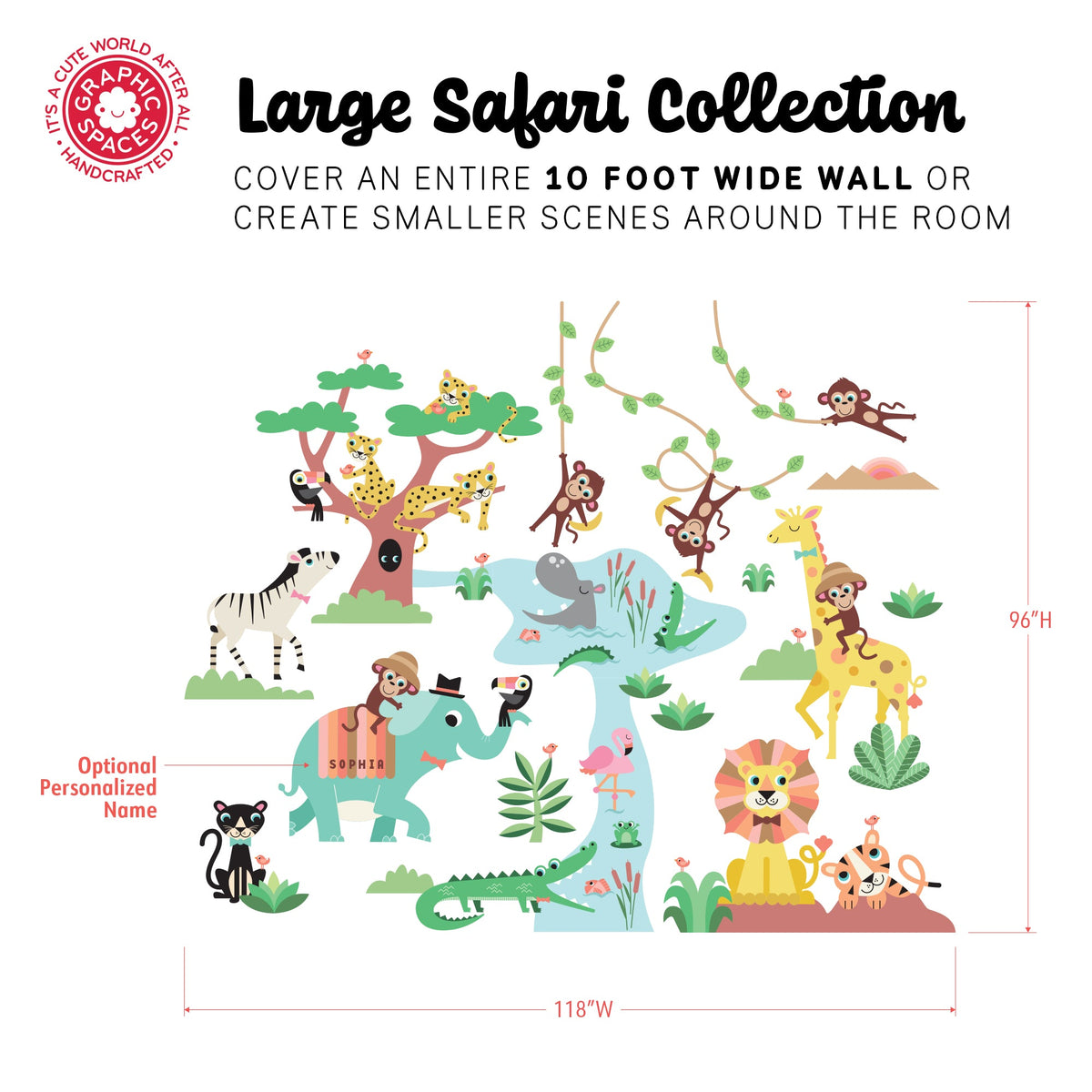 Wall Decal - Large Safari Animal Collection (Personalized) - Graphic Spaces