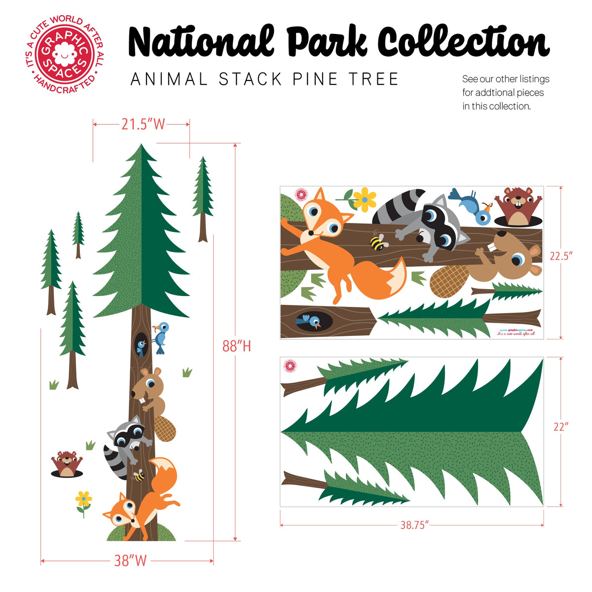 Wall Decal - National Forest Animal Stack Pine Tree - Palette 1 - 5 trees - Graphic Spaces