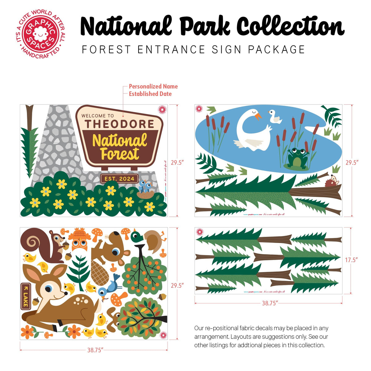 Wall Decal - National Forest Entrance Sign (Personalized) - Palette 1 - 14 trees - Graphic Spaces