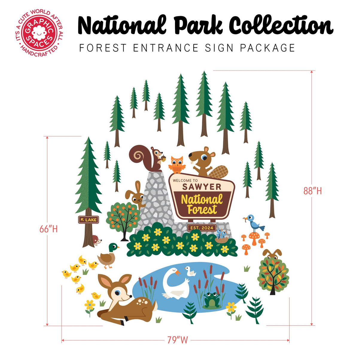Wall Decal - National Forest Entrance Sign (Personalized) - Palette 1 - 14 trees - Graphic Spaces