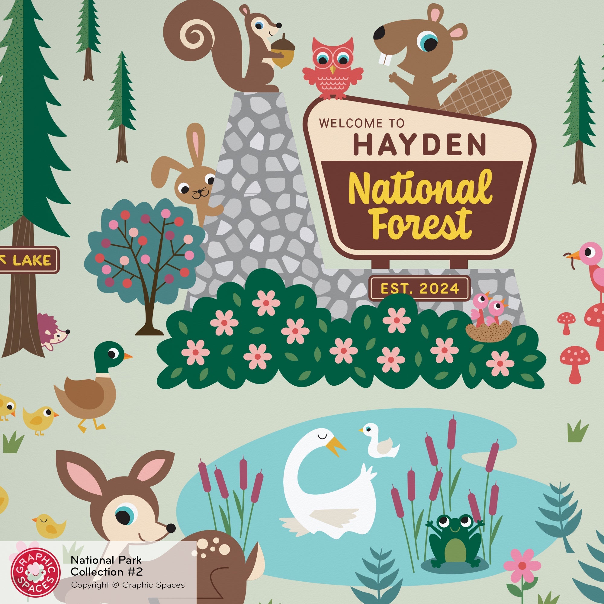 Wall Decal - National Forest Entrance Sign (Personalized) - Palette 1 - 6 trees - Graphic Spaces