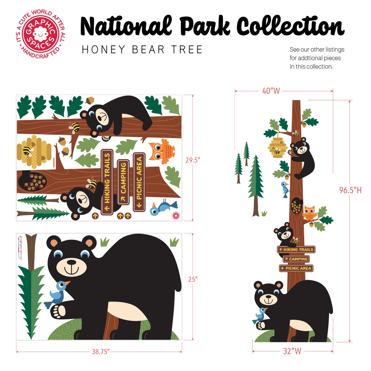 Wall Decal - National Forest Honey Bear Oak Tree - Palette 2 - 12 trees - Graphic Spaces