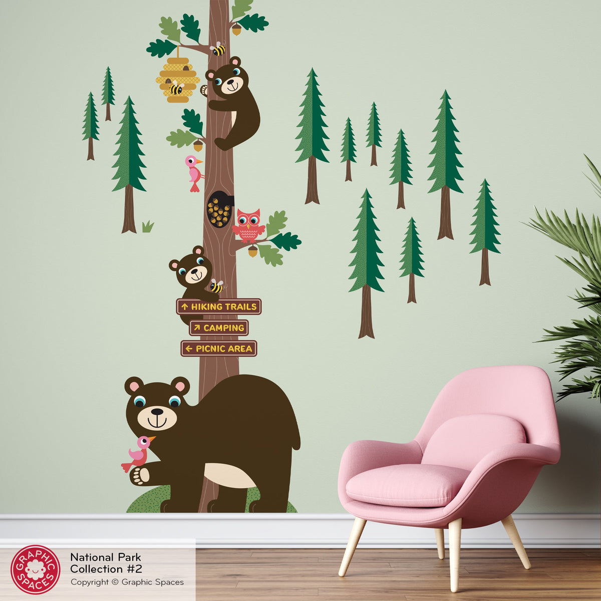 Wall Decal - National Forest Honey Bear Oak Tree - Palette 2 - 12 trees - Graphic Spaces