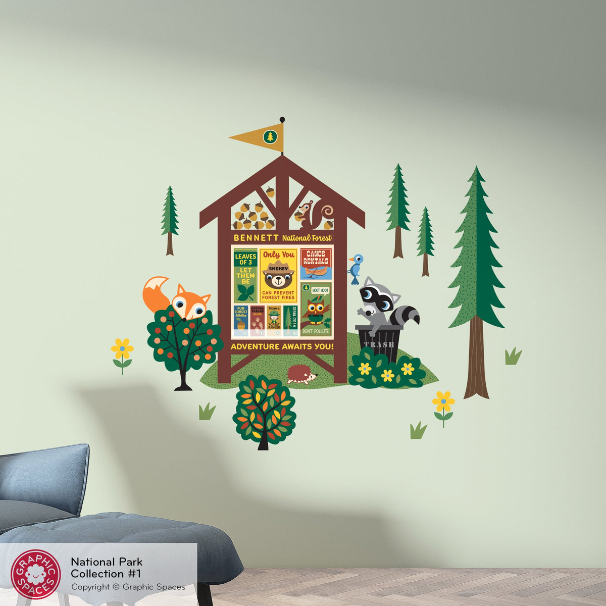 Wall Decal - National Forest Information Center (Personalized) - Palette 1 - 4 trees - Graphic Spaces