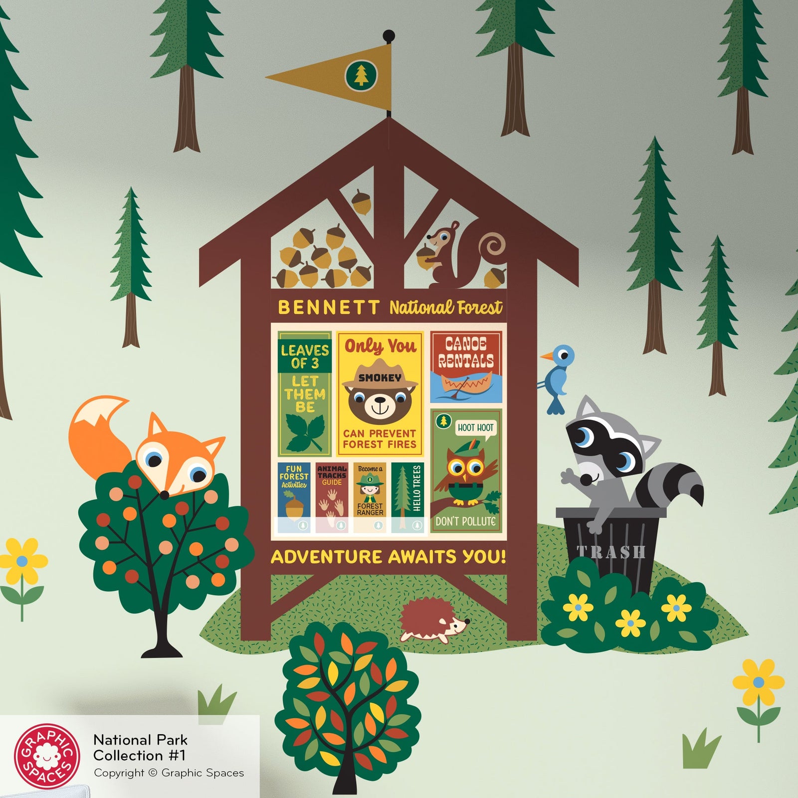 Wall Decal - National Forest Information Center (Personalized) - Palette 1 - 4 trees - Graphic Spaces