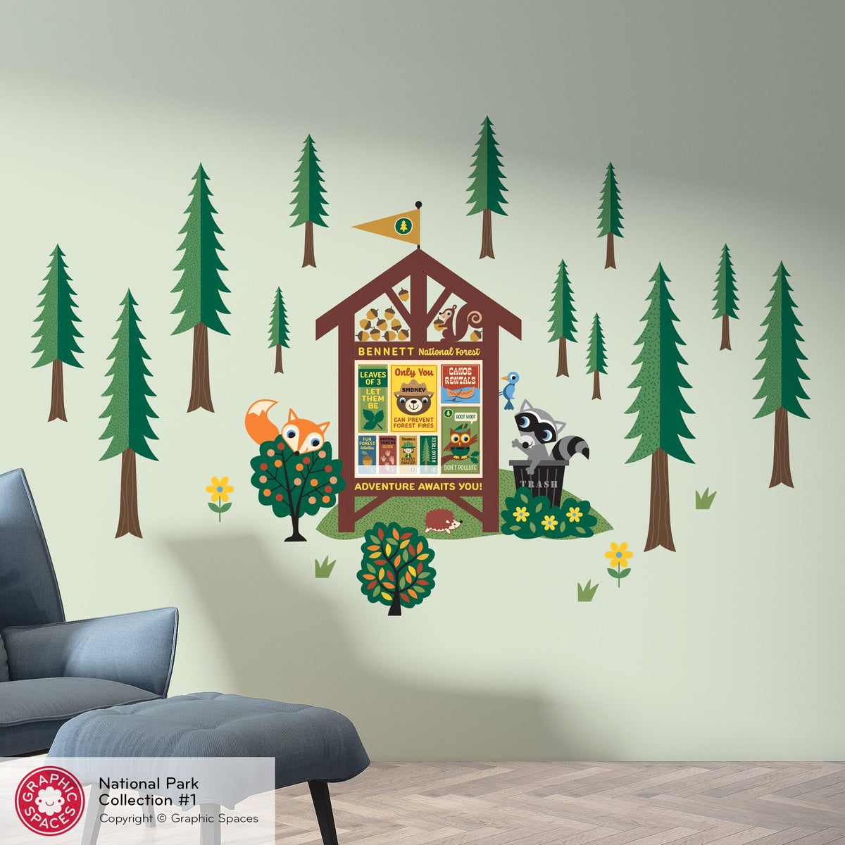 Wall Decal - National Forest Information Center (Personalized) - Palette 1 - 12 trees - Graphic Spaces