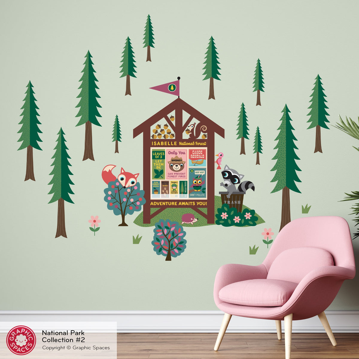 Wall Decal - National Forest Information Center (Personalized) - Palette 2 - 12 trees - Graphic Spaces