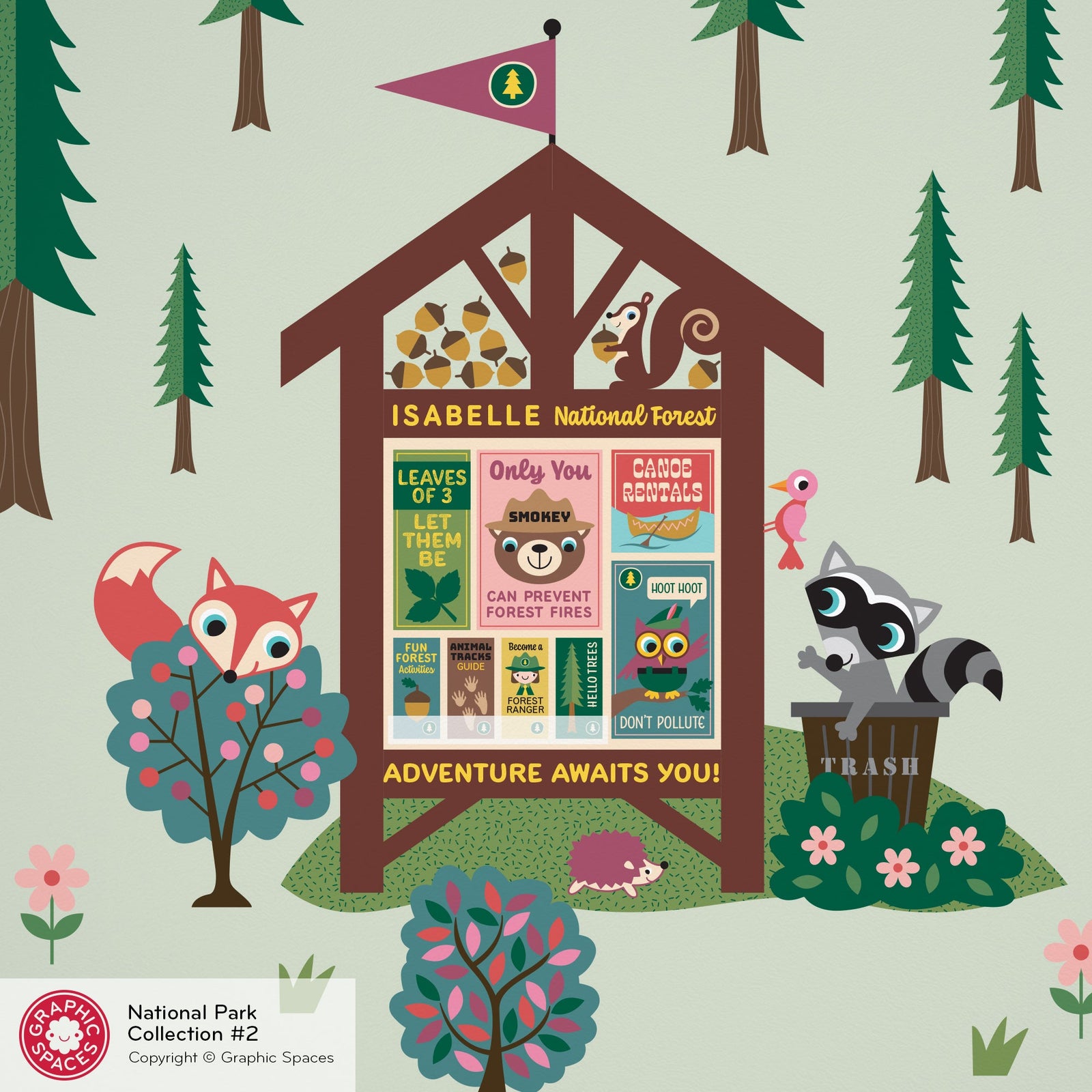 Wall Decal - National Forest Information Center (Personalized) - Palette 1 - 4 trees - Graphic Spaces