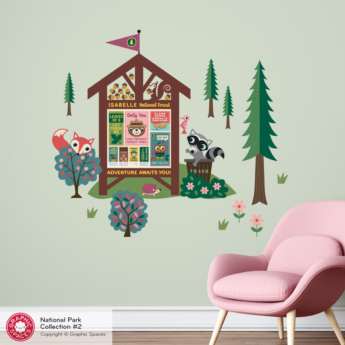 Wall Decal - National Forest Information Center (Personalized) - Palette 2 - 4 trees - Graphic Spaces