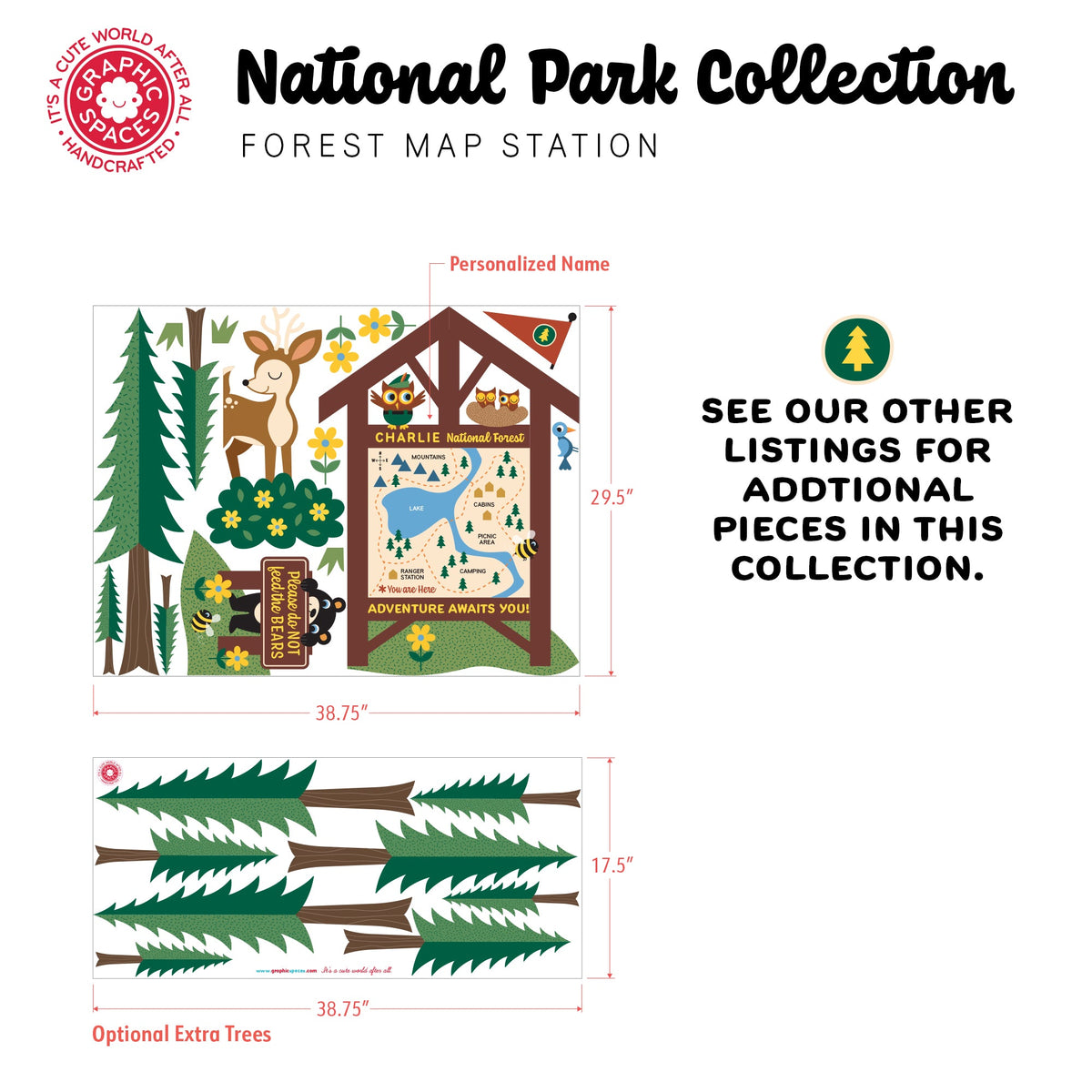 Wall Decal - National Forest Map Station (Personalized) - Palette 1 - 4 trees - Graphic Spaces