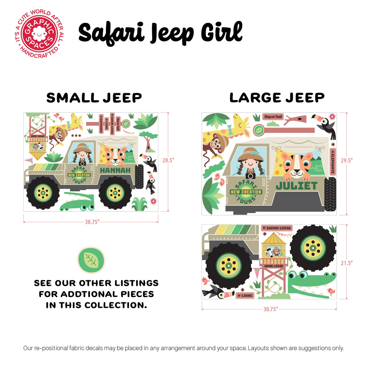 Wall Decal - Safari Jeep Tours (Personalized, Girl) - Small Jeep - Graphic Spaces