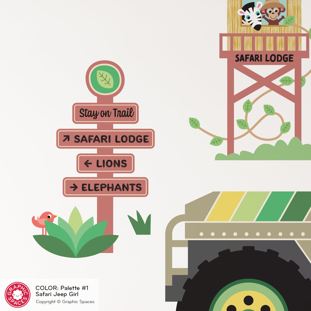 Wall Decal - Safari Jeep Tours (Personalized, Girl) - Large Jeep - Graphic Spaces