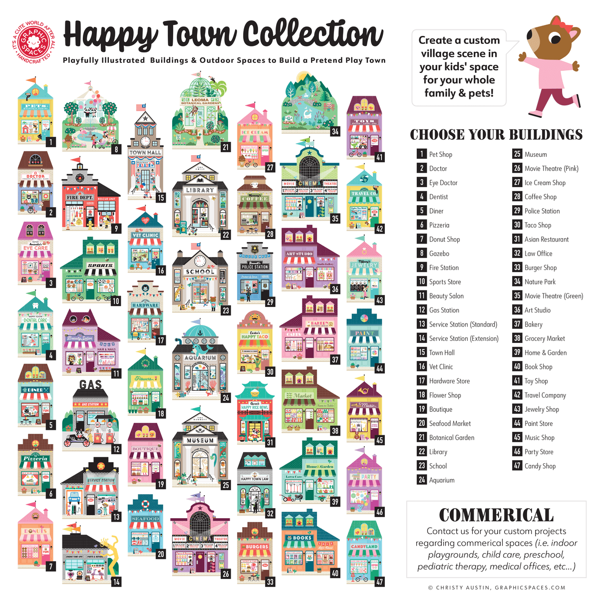 Wall Mural - Happy Town Village (Personalized, 6 Buildings) - Graphic Spaces