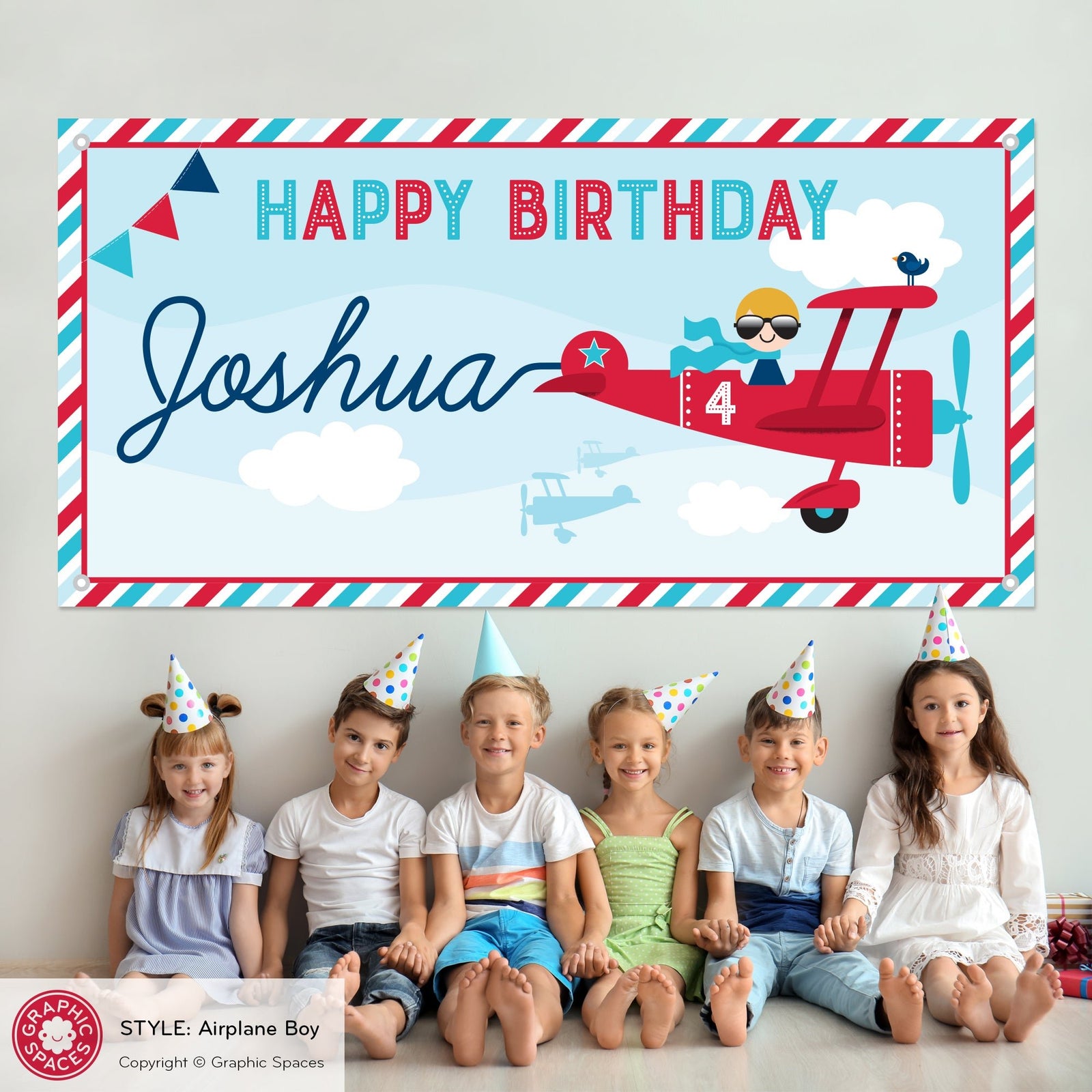 Kids Banner - Airplane Birthday Party (Personalized, Boy) - Graphic Spaces