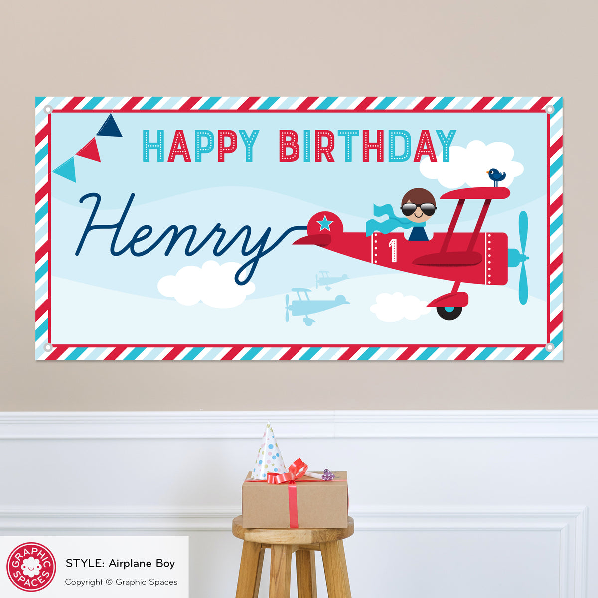 Airplane Boy Birthday Party Banner, Personalized