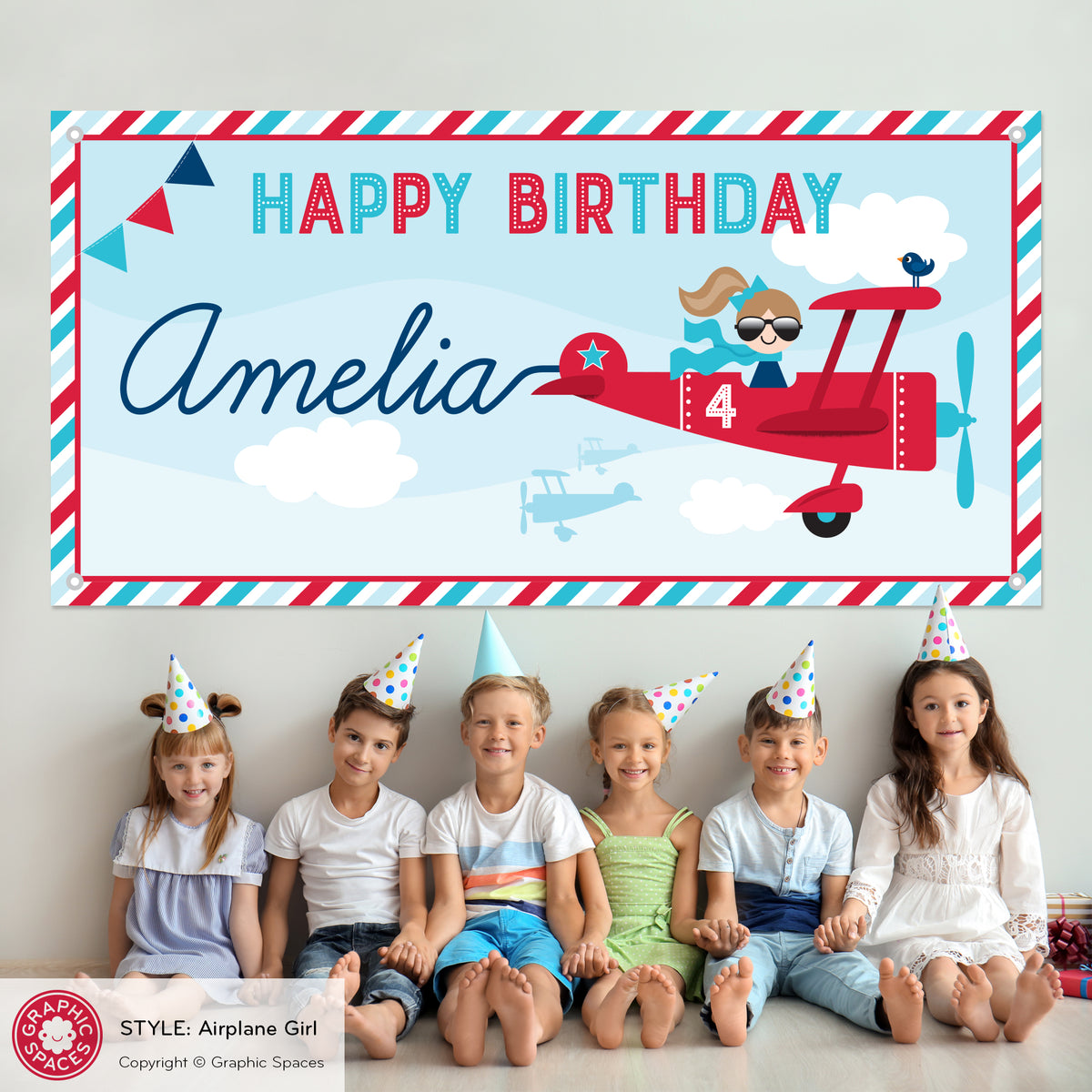 Airplane Girl Birthday Party Banner, Personalized