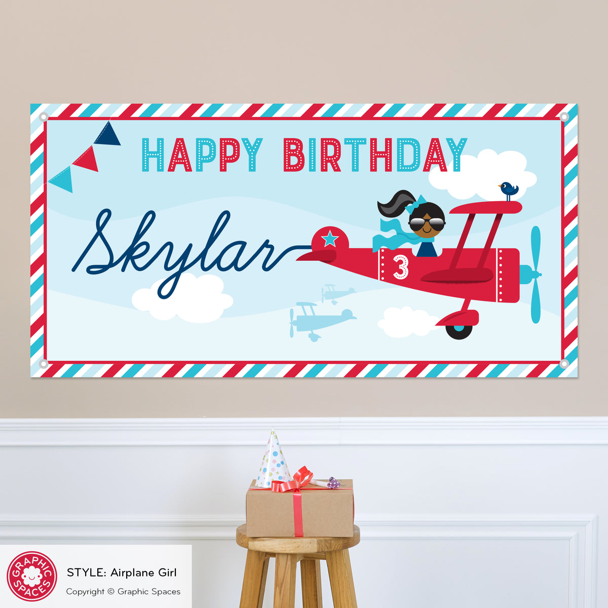 Airplane Girl Birthday Party Banner, Personalized