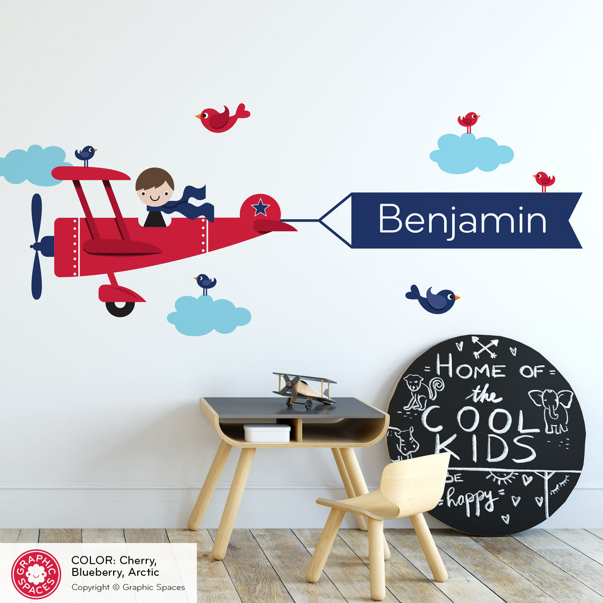 Wall Decal - Airplane Banner (Personalized, Boy)