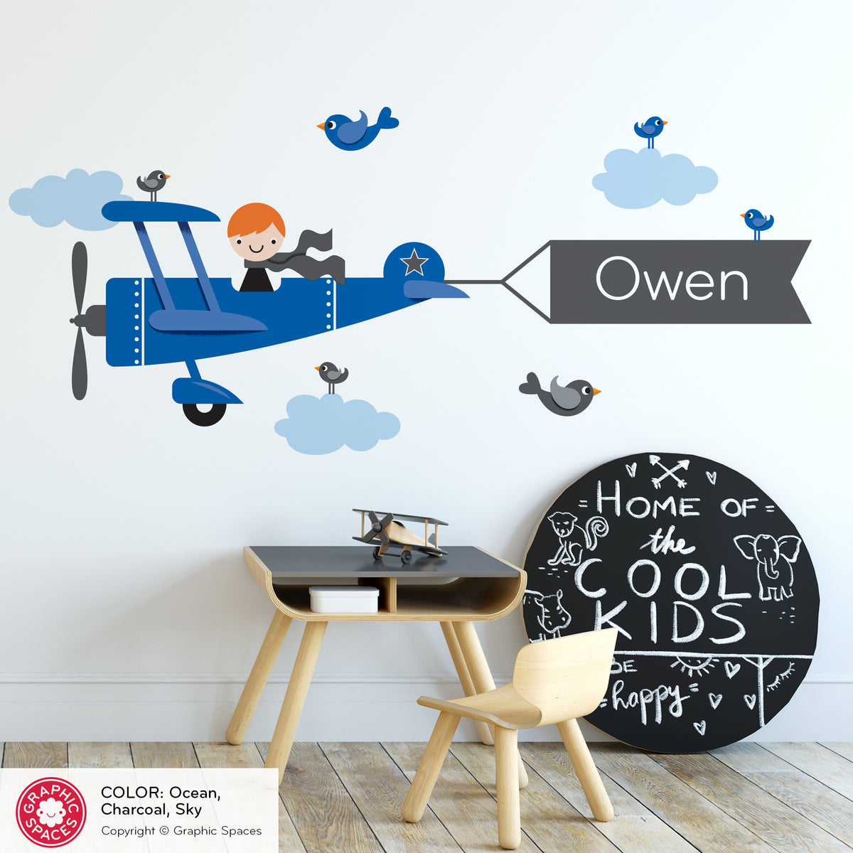 Airplane Boy Name Banner Fabric Wall Decal