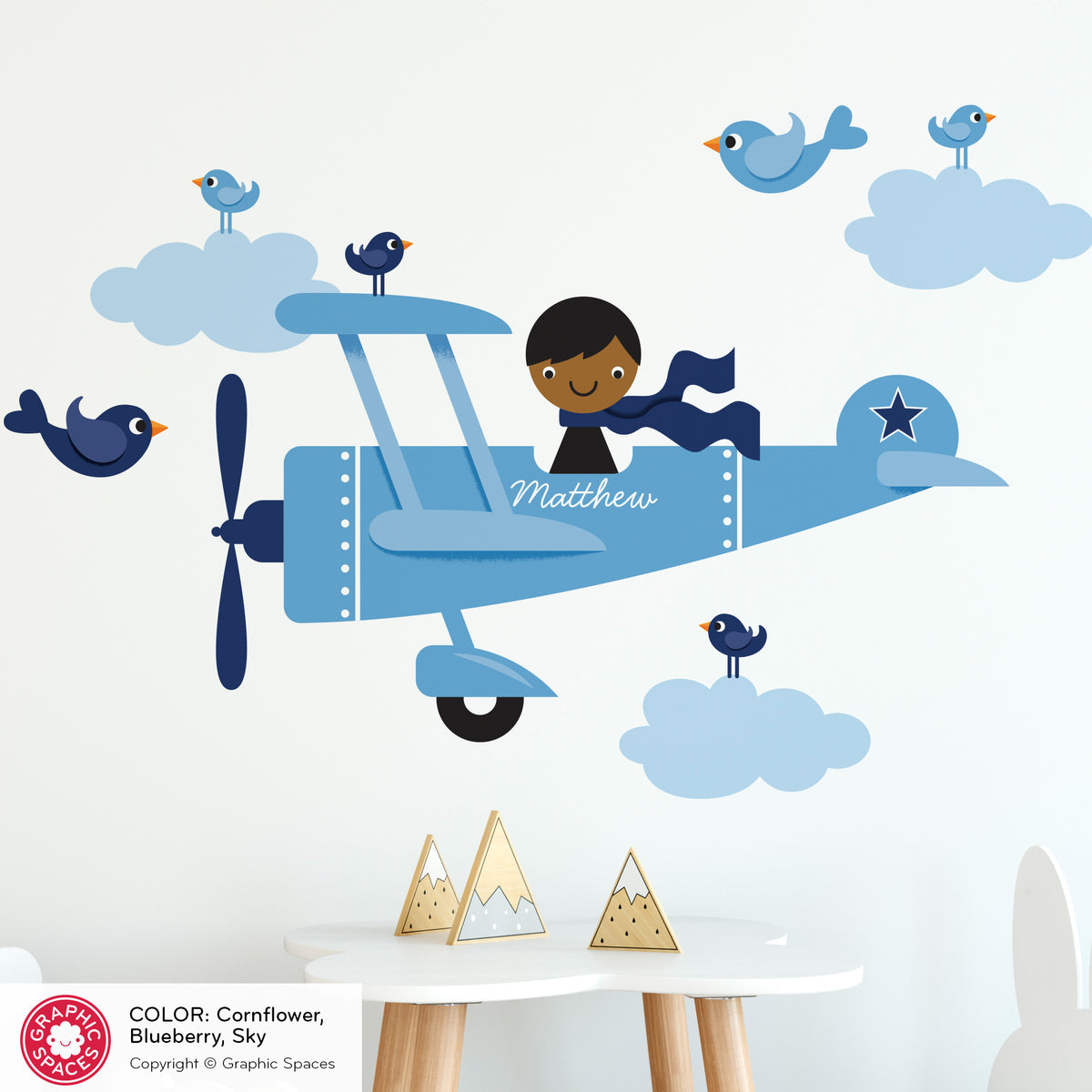 Wall Decal - Airplane (Personalized, Boy)