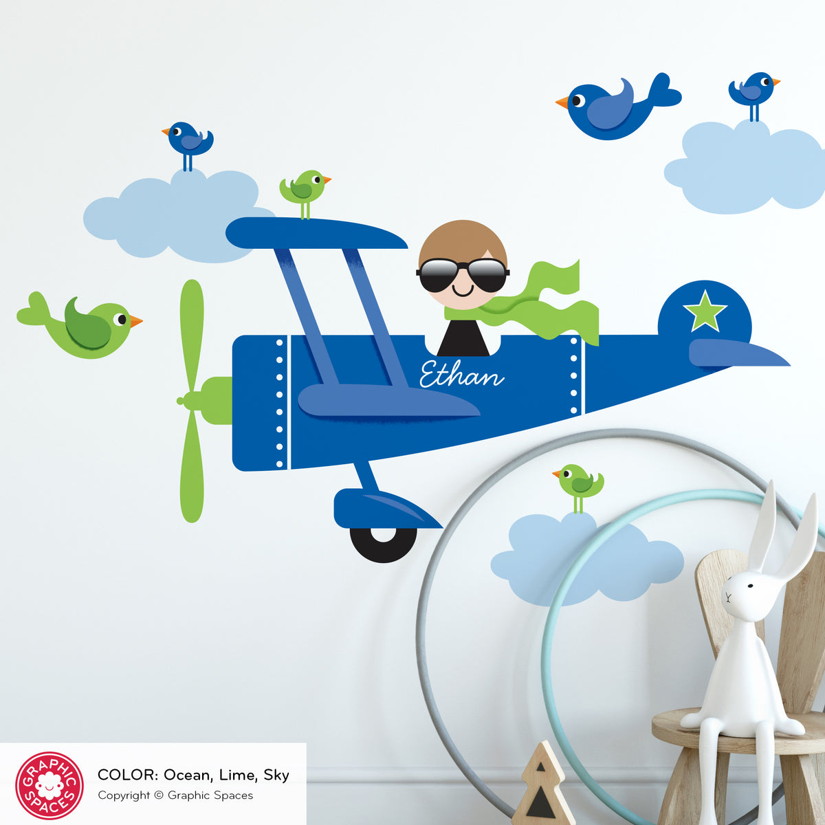 Wall Decal - Airplane (Personalized, Boy)
