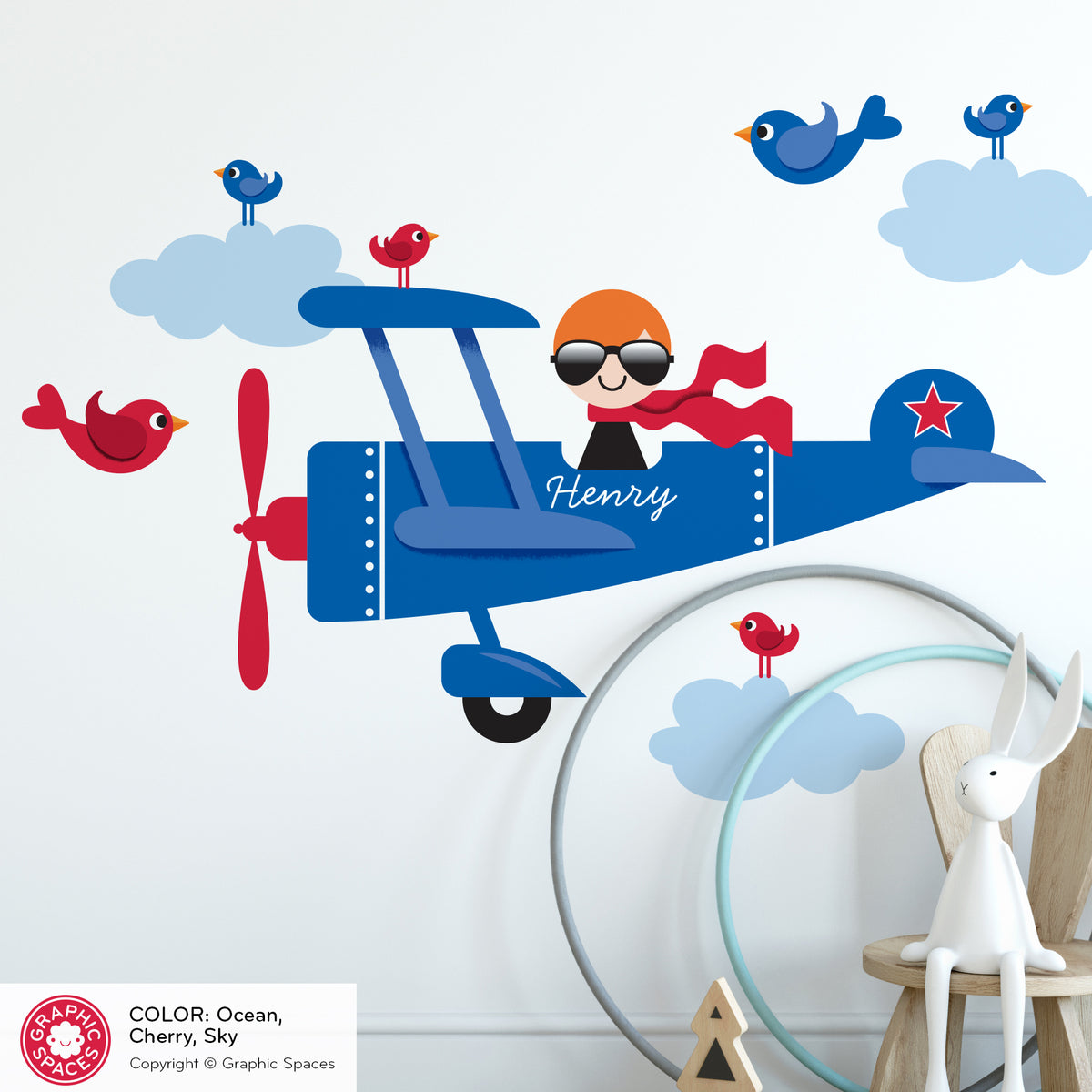 Wall Decal - Airplane (Personalized, Boy)