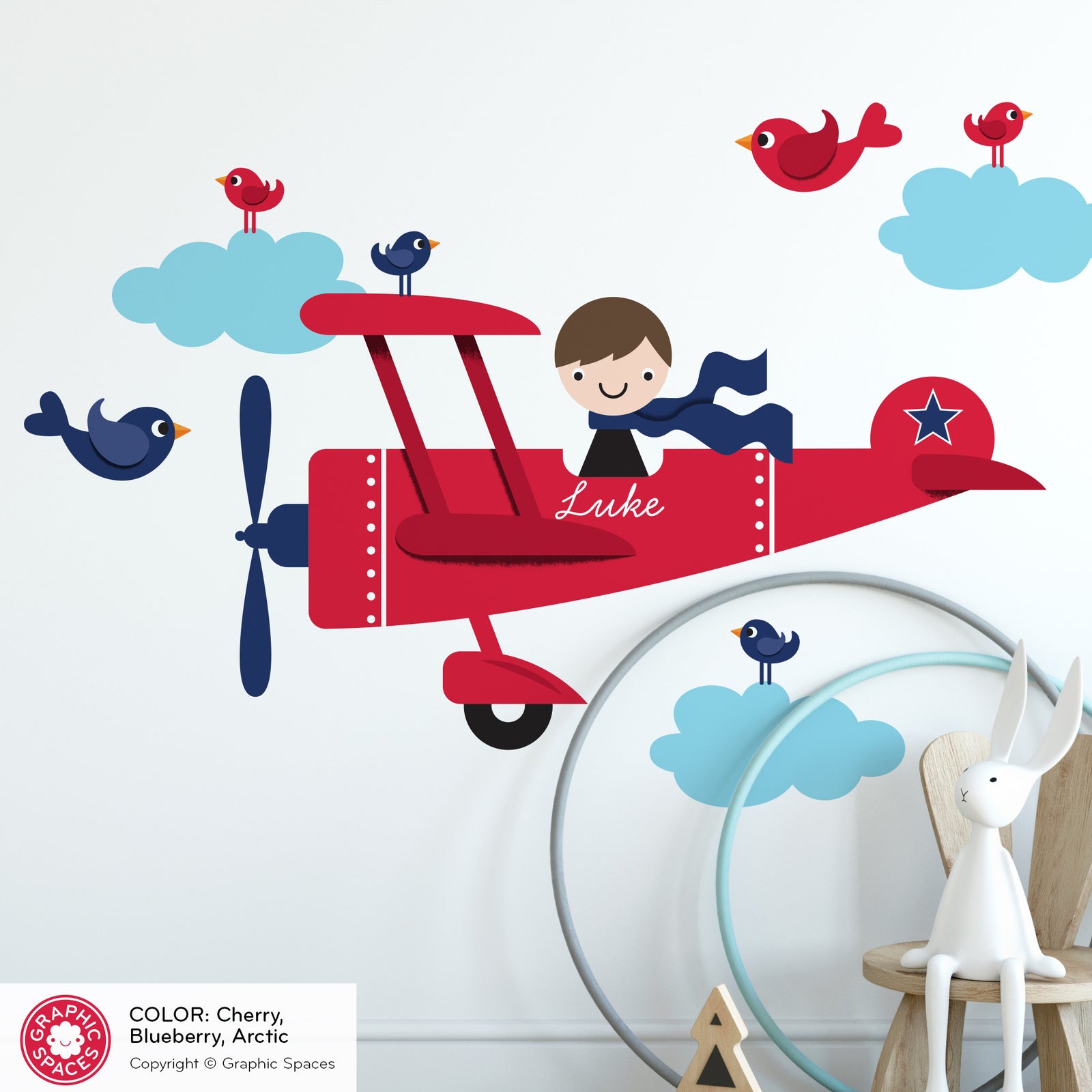 Kids Wall Decal - Airplane (Personalized, Boy) - Graphic Spaces