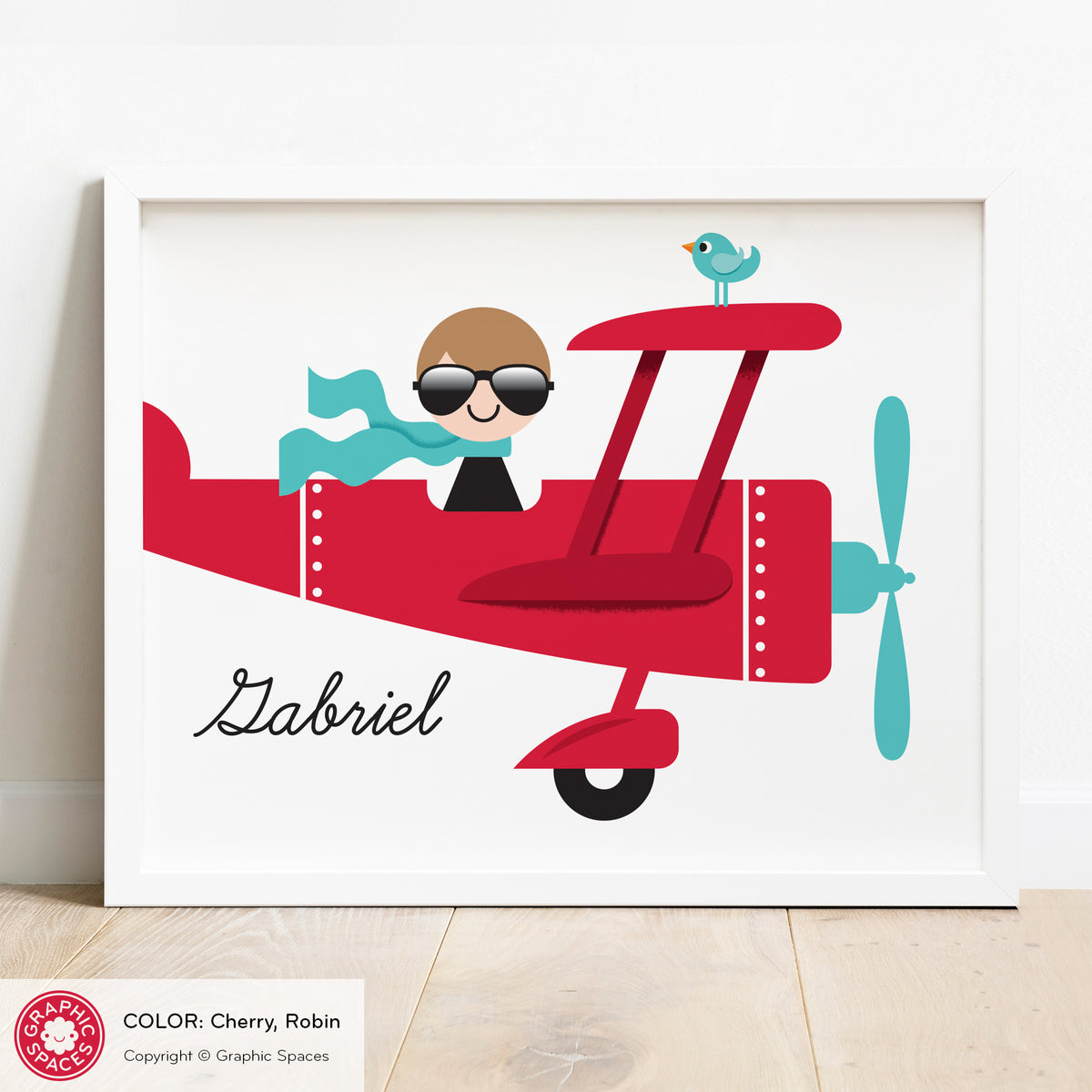 Airplane nursery art print, personalized boy.