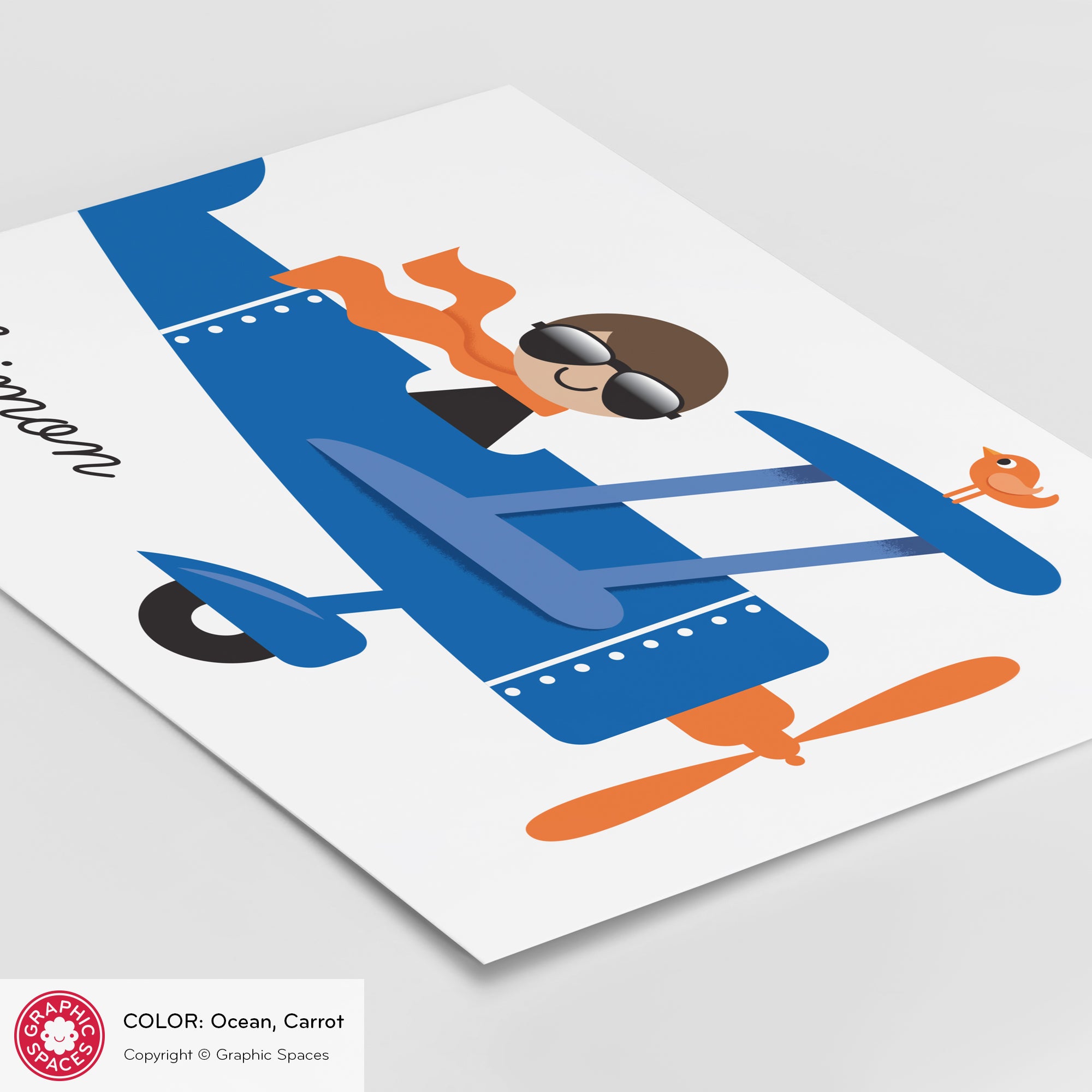 Airplane nursery art print, personalized boy.