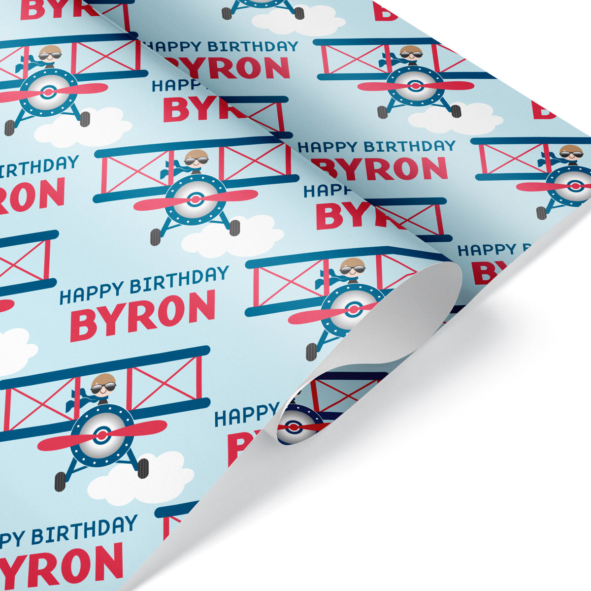 Airplane Personalized Birthday Wrapping Paper - Red/Blue